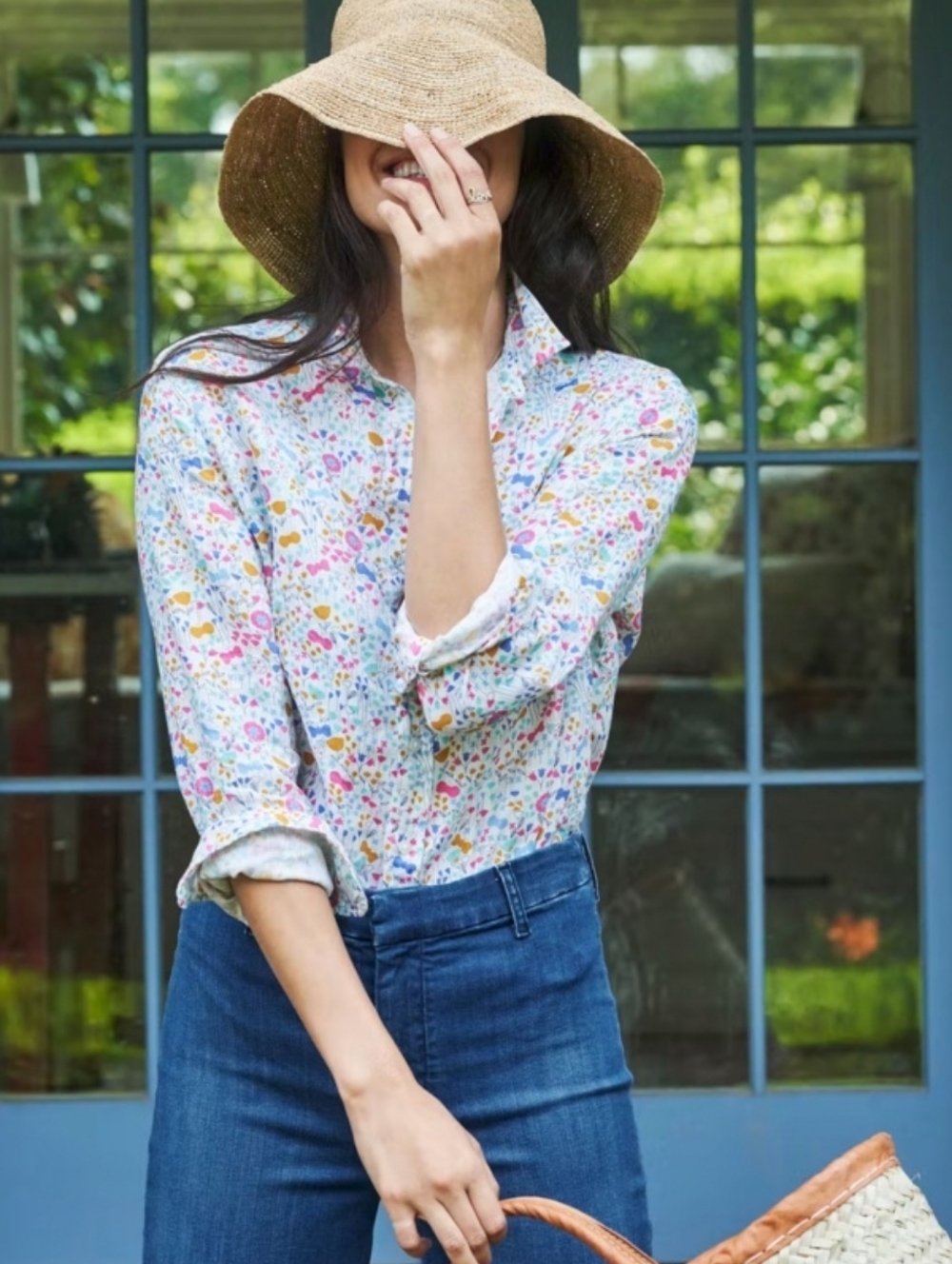 Frank & Eileen "Eileen" Italian Linen Shirt Floral Button Up Oversized XS